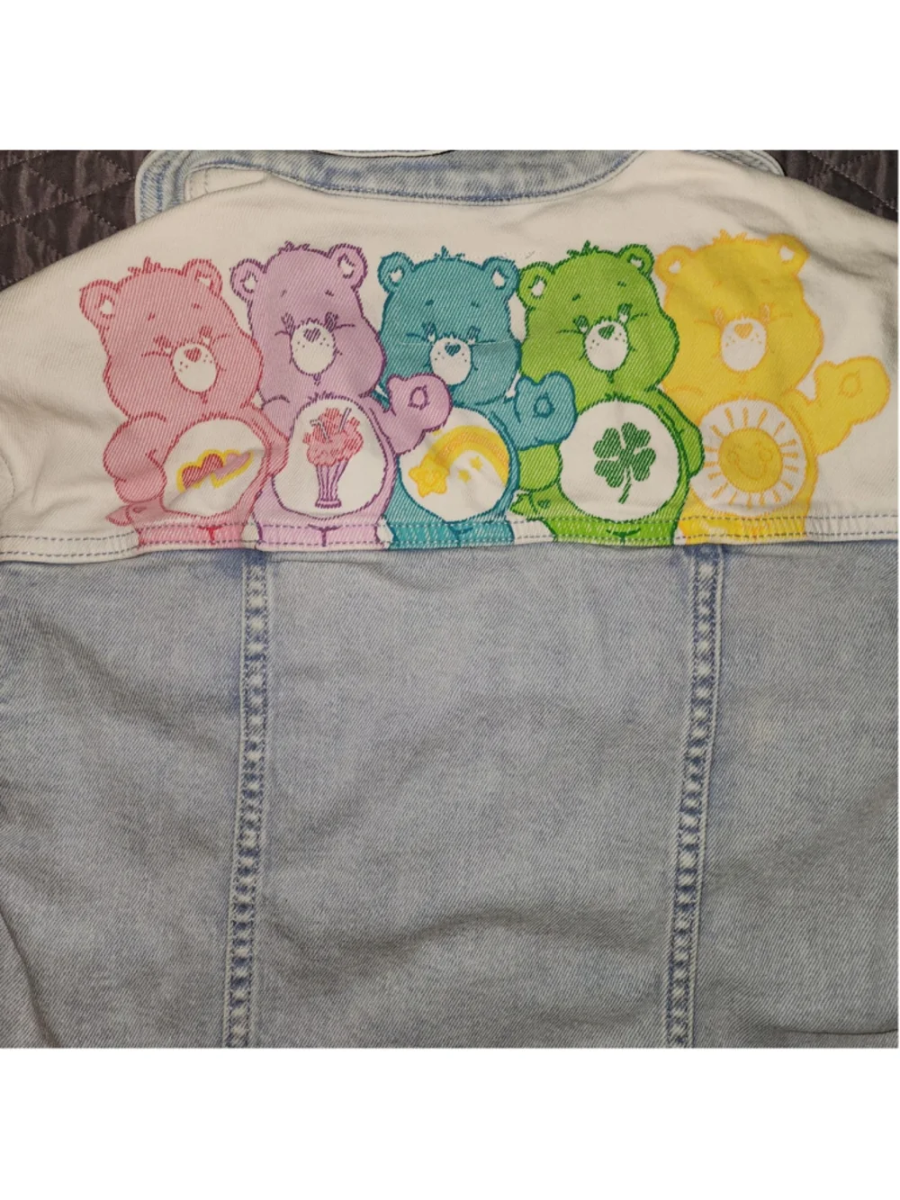 Care Bears Justice Denim Jacket Youth Size M 10 Split Color White Blue Patchwork